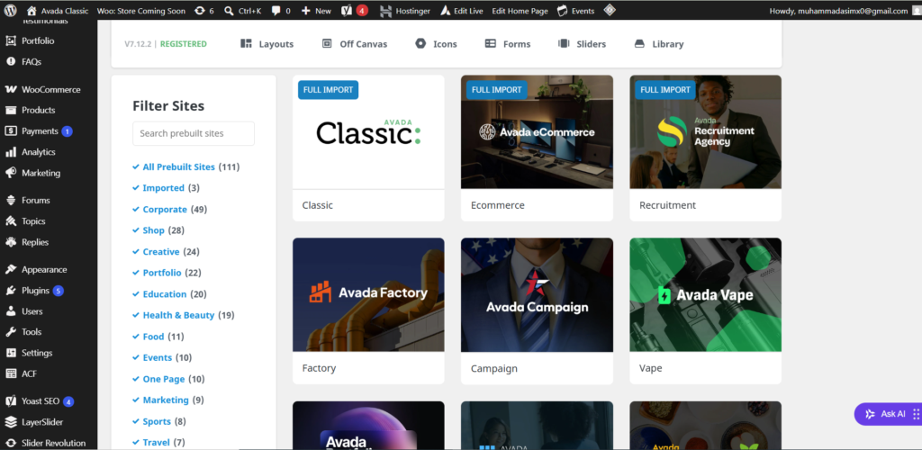 avada theme installation process